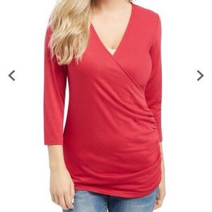 3/4 Sleeve Pull Down Faux Wrap Nursing Top Shirt